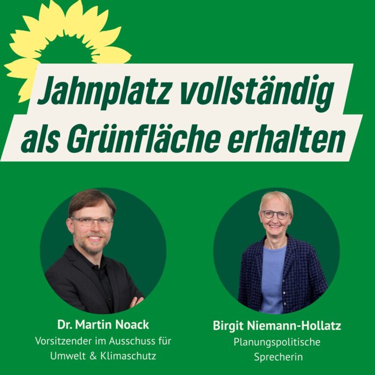 Jahnplatz vollständig als Grünfläche erhalten – Grüne fordern klimagerechte Stadtentwicklung